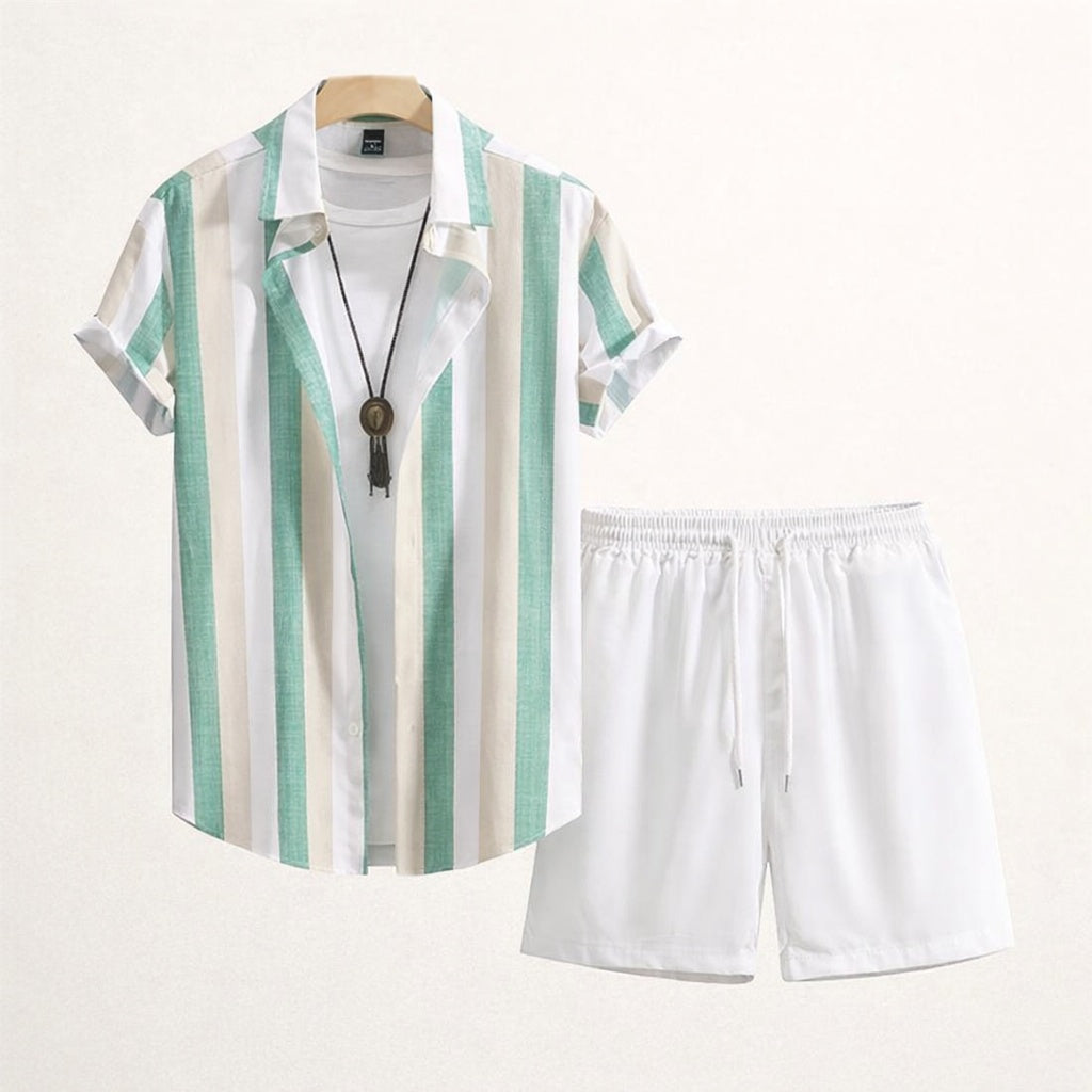 Men’s 2 Piece Summer Outfit – Striped Shirt and Shorts