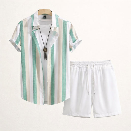Men’s 2 Piece Summer Outfit – Striped Shirt and Shorts